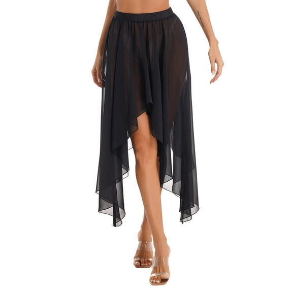 Alvivi Women Sheer Chiffon Ballet Asymmetrical Long Dance Skirt Ballerinas Performance Costume Black One Size