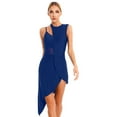 thumbnail image 1 of Alvivi Women Sleeveless Cutout Latin Dance Leotard Mesh Patchwork High Low Lyrical Dance Dress Navy Blue XL, 1 of 7
