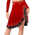 thumbnail image 1 of Alvivi Women's American Latin Modern Dance Skirt Rhinestone Ruffle Skirts High Waist Jazz Samba Rumba Salsa Dancewear Red S, 1 of 5
