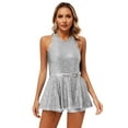 thumbnail image 1 of Alvivi Women’s Ballet Jazz Tap Latin Leotard Dress Sequin Criss Cross Back Unitard Built-in Shorts White 14/S, 1 of 7