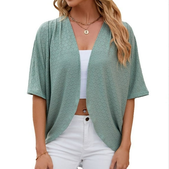 Alvivi Women's Cardigan Shrugs Batwing Sleeve Bolero Cropped Jacket Open Front Casual Tops Outerwear Dark Green XXL