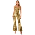 thumbnail image 1 of Alvivi Women's Disco Dance Outfits Metallic Racerback Tank Top with Flare Leg Pants Sets Gold S, 1 of 7