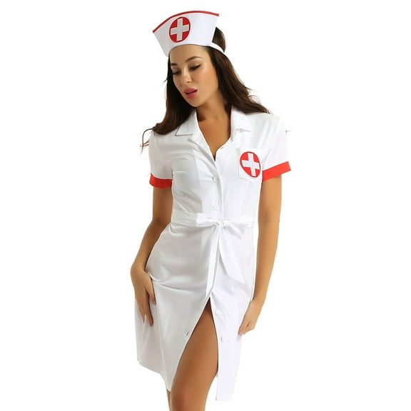Alvivi Women's Doctor Shirt Lingerie Nurse Uniform Nurse-Themed Party Clubwear Dresses White S