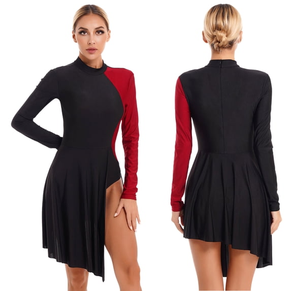 Alvivi Women's Formal Dance Leotard Dress Cutout Ice Skating Dance Stage Performance Costume Burgundy L