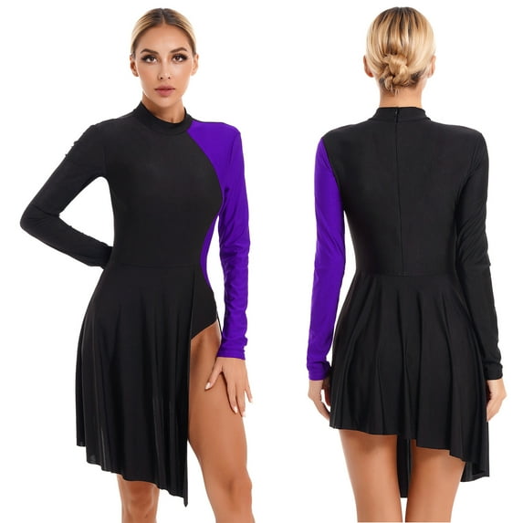 Alvivi Women's Formal Dance Leotard Dress Cutout Ice Skating Dance Stage Performance Costume Purple S