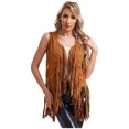 thumbnail image 1 of Alvivi Women's Fringe Vest 70s Hippie Costume Sleeveless Tassels Cardigan Cowgirl Western Tops Brown 4XL, 1 of 7