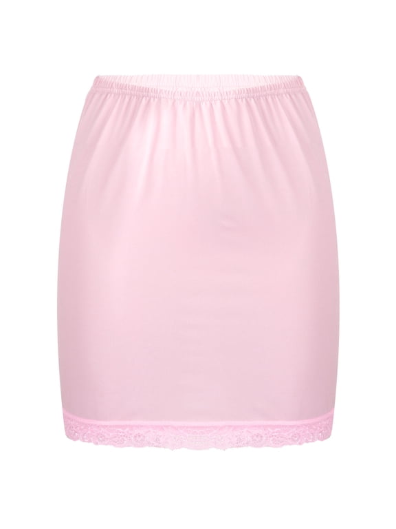 Women's Half Slips Lace Hem Underskirt Elastic Waist Petticoat Skirt for Commuter OL Under Dress Light Pink OneSize