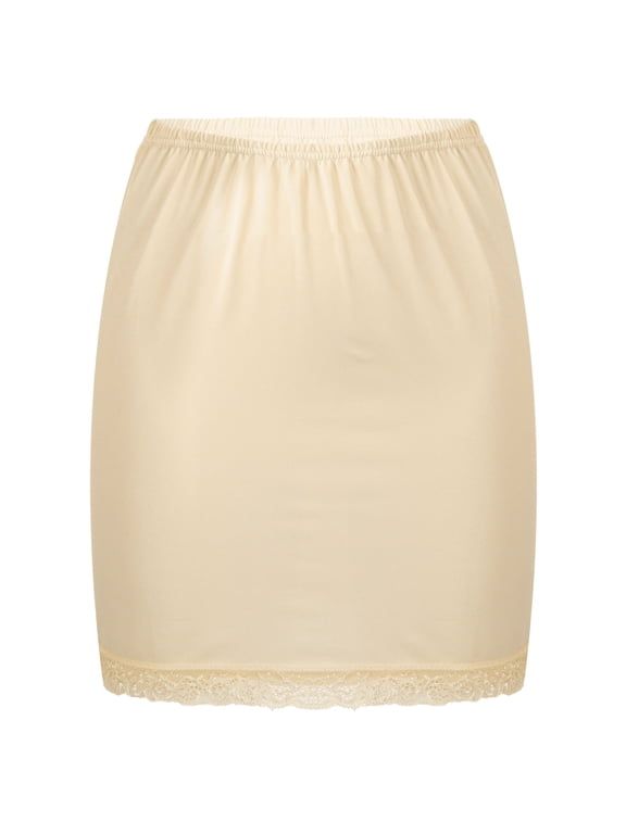 Women's Half Slips Lace Hem Underskirt Elastic Waist Petticoat Skirt for Commuter OL Under Dress Nude OneSize