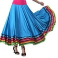 thumbnail image 1 of Alvivi Women's High Waist Rainbow Stripe Hem Skirt Flamenco Ballroom Dancewear Folk Dancing Costume Sky Blue 87cm XL, 1 of 3