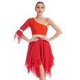 thumbnail image 1 of Alvivi Women's Irregular Liturgical Praise Worship Dance Dress One Shoulder Sequin Trim Tunic Red XL, 1 of 7