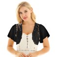 thumbnail image 1 of Alvivi Women's Lace Crochet Cardigan Ruffle Chiffon Short Sleeves Open Front Casual Bolero Shrugs Black X-Large, 1 of 7