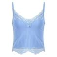thumbnail image 1 of Alvivi Women's Lace Crop Top Y2k Cropped Tees Cami Ribbed Knitted Tank Tops Blue L, 1 of 7