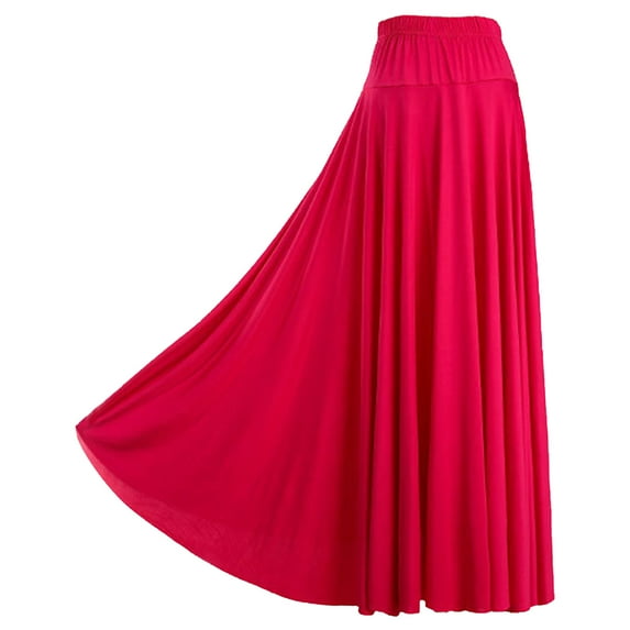 Alvivi Women's Lyrical Modern Dance Pleated Long Maxi Skirt Ballroom Dancewear Hot Pink XXL