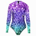 thumbnail image 1 of Alvivi Women's Mermaid Swimsuit Tummy Control Bathing Suit Long Sleeve One Piece Rash Guard Swimwear Purple L, 1 of 3