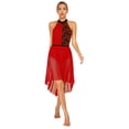thumbnail image 1 of Alvivi Women's Modern Lyrical Dance Dress Sleeveless Floral Lace Leotard Sheer Tulle Flowy Skirt Red&Black XXL, 1 of 7