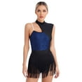 thumbnail image 1 of Alvivi Women's Sequin Latin Dance Dress Sleeveless Fringe Hem Jazz Ballroom Samba Salsa Leotard Navy Blue M, 1 of 7