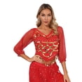 thumbnail image 1 of Alvivi Women's Sequined Belly Dance Chiffon Irregular Hem Crop Top Performance Costume Red One Size, 1 of 7