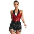 thumbnail image 1 of Alvivi Women's Sequins Latin Tassel Leotard Dress Ballroom Rumba Salsa Dance Costume Red L, 1 of 7