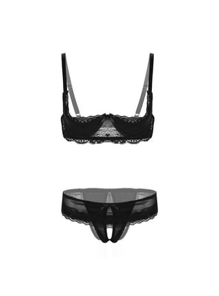 YiZYiF Womens Sheer Lace Bra Lingerie See Through Open Cups Bralette with  Metal Rings Underwear 