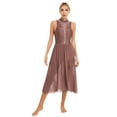 thumbnail image 1 of Alvivi Women's Shiny Rhinestone Sleeveless Lyrical Dance Maxi Dress Performance Costume Reddish Brown M, 1 of 7