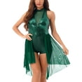 thumbnail image 1 of Alvivi Women's Shiny Sequins Ballroom Dance Dress Contemporary Mesh Lyrical Dance Costume Leotard Green M, 1 of 7