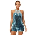 thumbnail image 1 of Alvivi Women's Shiny Sequins Dance Costumes Back Tiered Mesh Ruffles Leotard Bodysuit Jumpsuit Light Blue M, 1 of 7