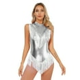 thumbnail image 1 of Alvivi Women's Shiny Sequins Metallic Fringed Turtleneck Dance Dress Gymnastic Tassel Leotard Silver XXL, 1 of 7