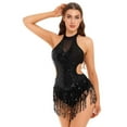 thumbnail image 1 of Alvivi Women's Shiny Sequins Tassel Latin Jazz Dance Leotard Bodysuit Lyrical Dance Costume Black M, 1 of 7