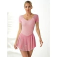 thumbnail image 1 of Alvivi Women's Short Sleeve Backless Skirted Leotards Ballet Dance Dress Gymnastics Bodysuits Pink XXL, 1 of 7
