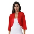 thumbnail image 1 of Alvivi Womens Chiffon 3/4 Sleeve Cardigan Capes Bolero Shrug Wedding Party Bridal Dress Cover Ups Red M, 1 of 7