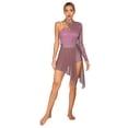 thumbnail image 1 of Alvivi Womens Figure Ice Skating Ballet Lyrical Dance Leotard Lace Long Sleeve Asymmetric Dress Dusty Pink M, 1 of 7