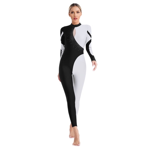 Alvivi Womens Gymnastics Unitard Long Sleeve Bodycon Jumpsuit Rompers Figure Skating Bodysuit White XL