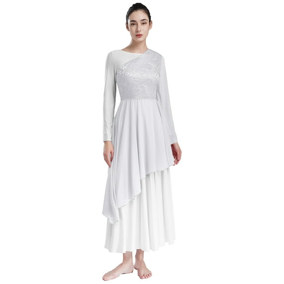 Alvivi Womens Liturgical Praise Worship Dance Tunic One Shoulder Asymmetrical Overlay Tunic Top Ivory S
