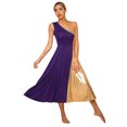 thumbnail image 1 of Alvivi Womens Metallic Gold Color Block One Shoulder Sleeveless Liturgical Praise Dance Dress Purple XL, 1 of 7