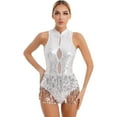 thumbnail image 1 of Alvivi Womens Sequins Fringed Leotard Back Hollow Jazz Latin Samba Dance Tassel Dress White L, 1 of 7