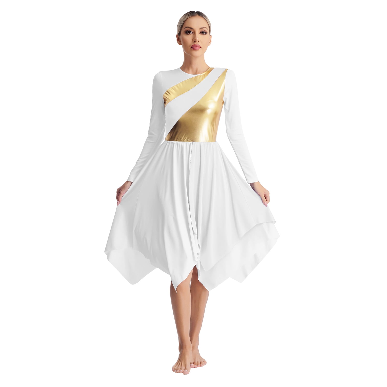 Alvivi Womens Long Sleeve Metallic Liturgical Praise Dance