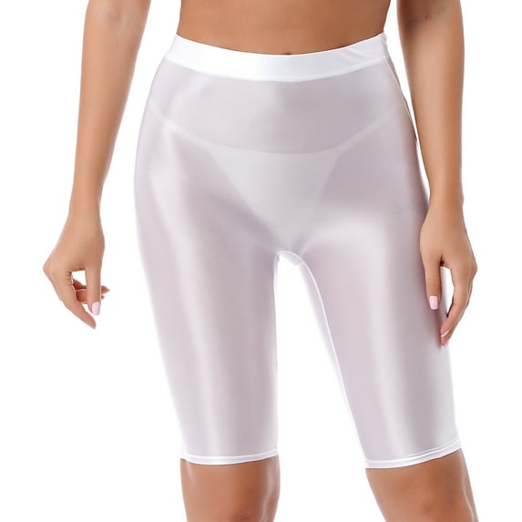Alvivi Womens Skinny Running Sports Workout Shorts Oil Glossy Tight High Waisted Yoga Hot Pants White XL