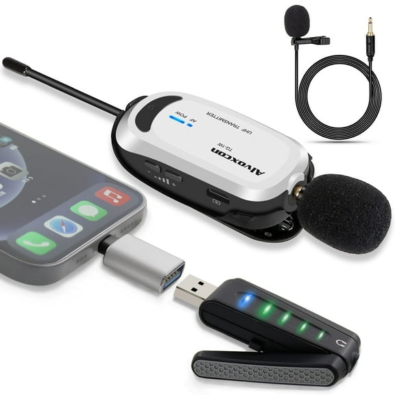Alvoxcon Wireless Lavalier Microphone for iPhone & Computer, Laptop Recording