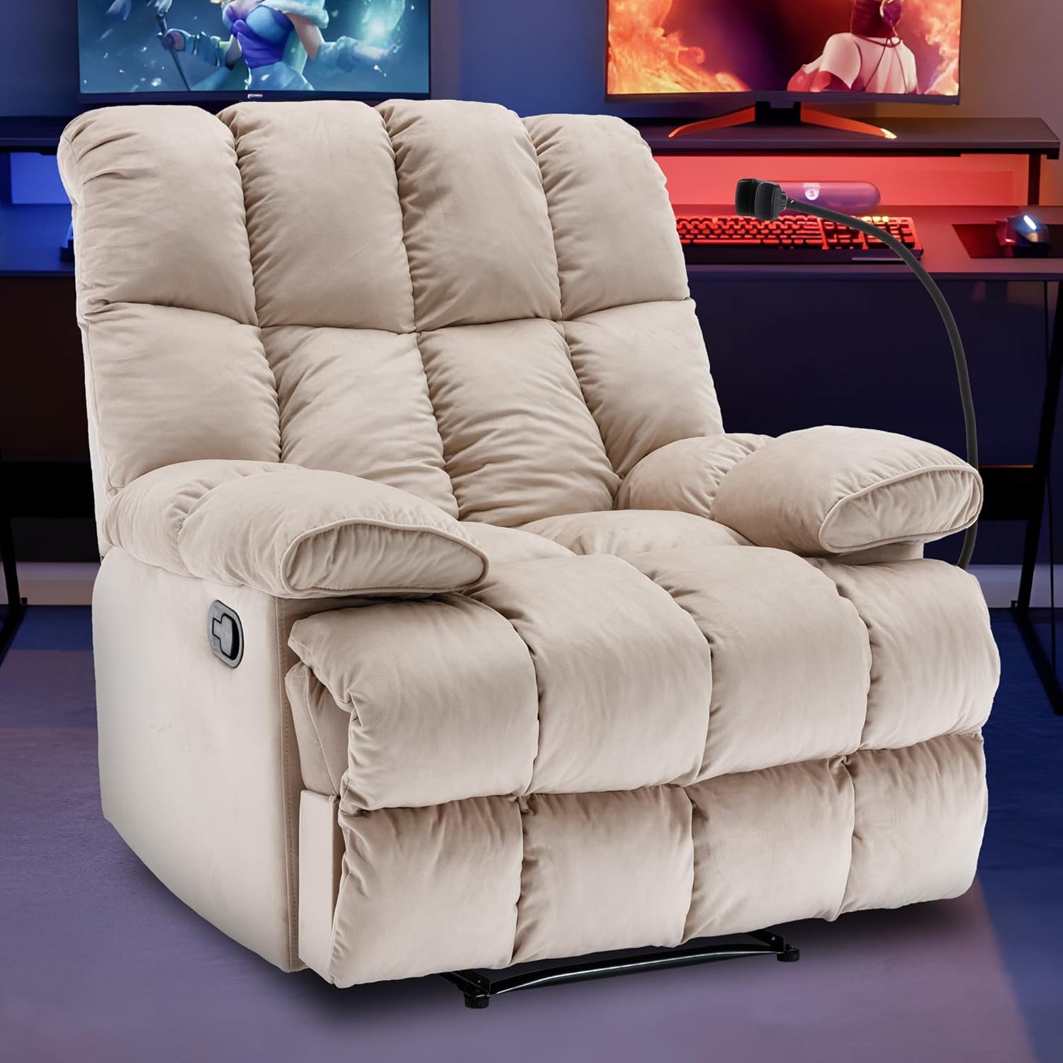 Alwalue Manual Oversized Recliner Chair Velvet Reclining Chairs Soft