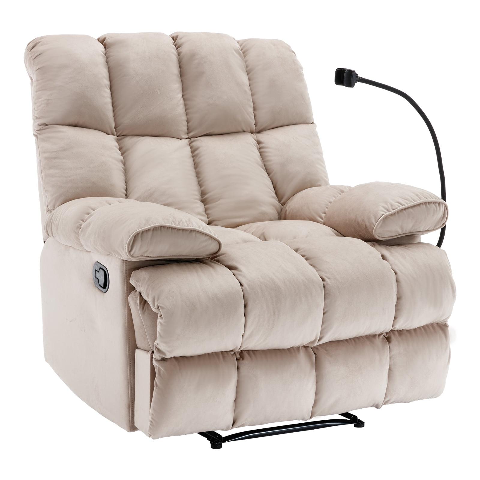 Alwalue Manual Oversized Recliner Chair Velvet Reclining Chairs Soft