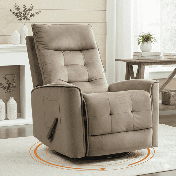 Swivel Rocker Recliner Chair for Adults, Glider Rocking Chair for Nursery, Small Recliner Chair for Small Spaces, RV, Living Room(Brown)