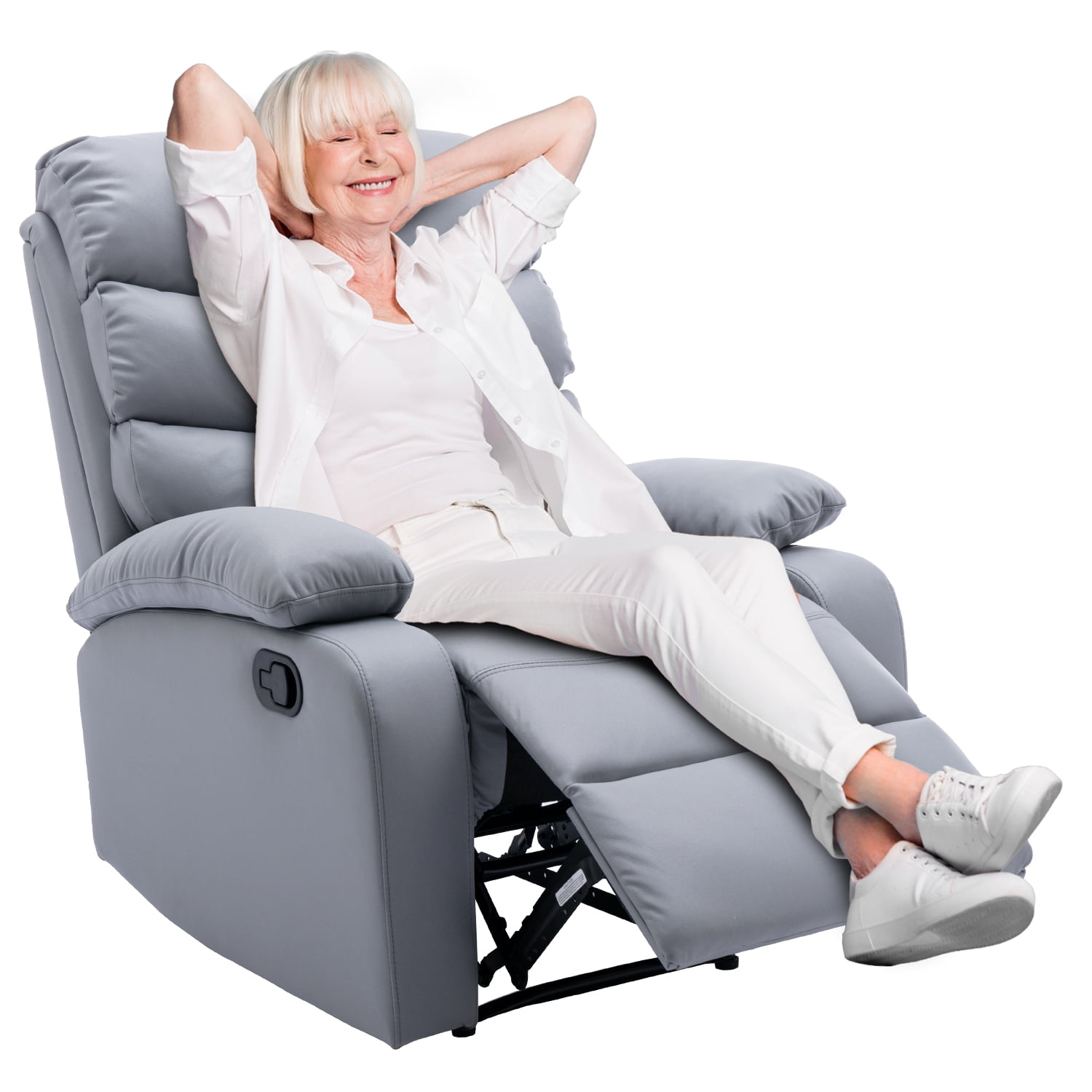 Alwalue Manual Recliner Chair with Micro Leather Overstuffed Single Sofa with Footrest Headrest Suitable for Small Spaces Dark Gray