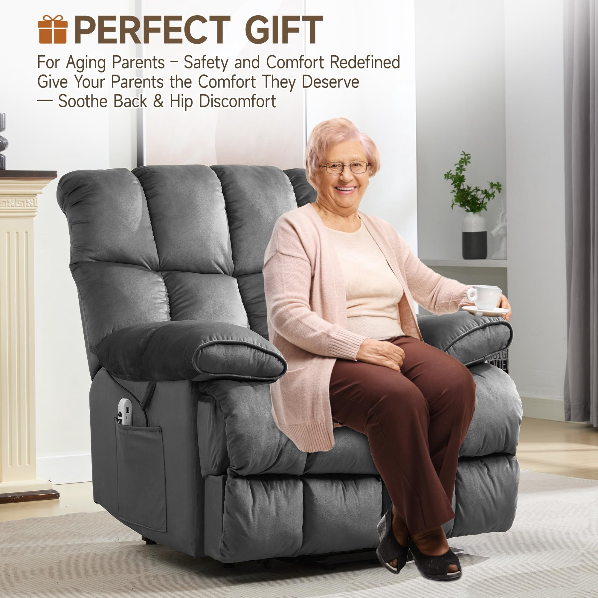 Alwalue Manual Recliner Chair with Micro Leather Overstuffed Single Sofa with Footrest & Headrest Suitable for Small Spaces - Light Gray