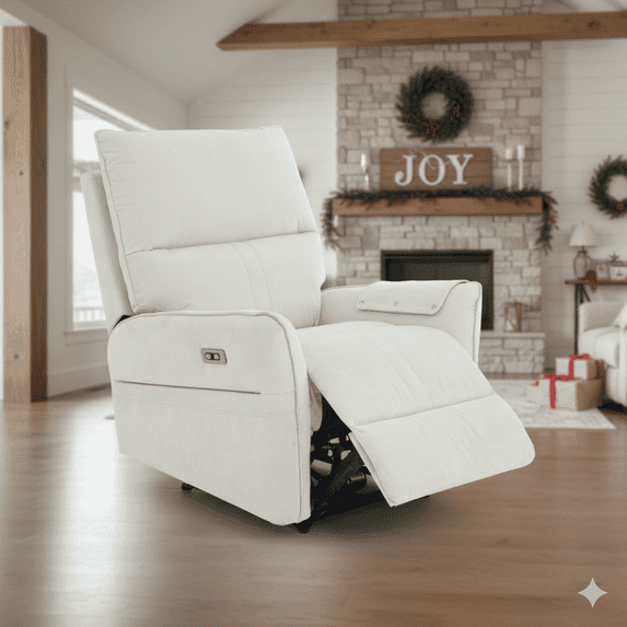 Alwalue Swivel Rocking Chair Power Recliner Chair with USB Port Side Pocket and Phone Holder Rocker Glider for Nursery Living Room - Creamy White