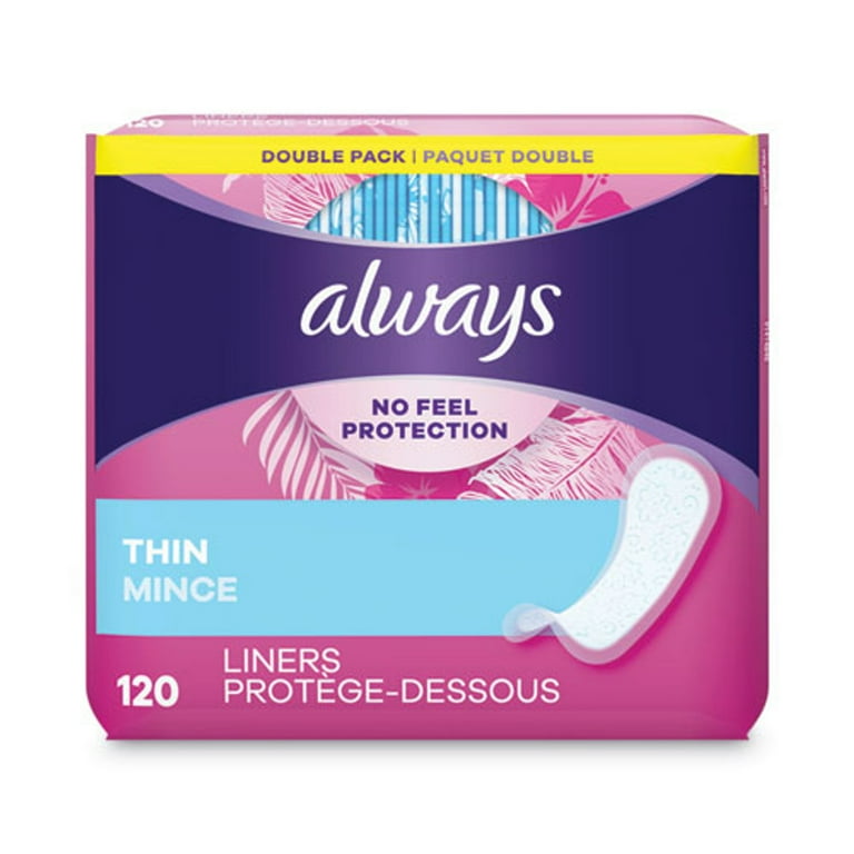 Thin Daily Panty Liners, Regular, 120/Pack, 6 Packs/Carton Thin Daily Panty Liners, Regular, 120/Pack, 6 Packs/Carton