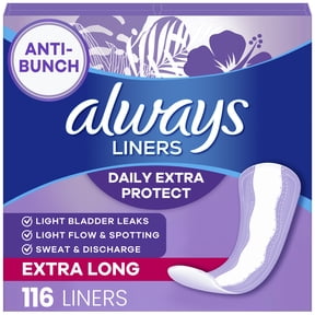 Always Anti-Bunch Xtra Protection Daily Liners, Extra Long, Unscented, 116 CT