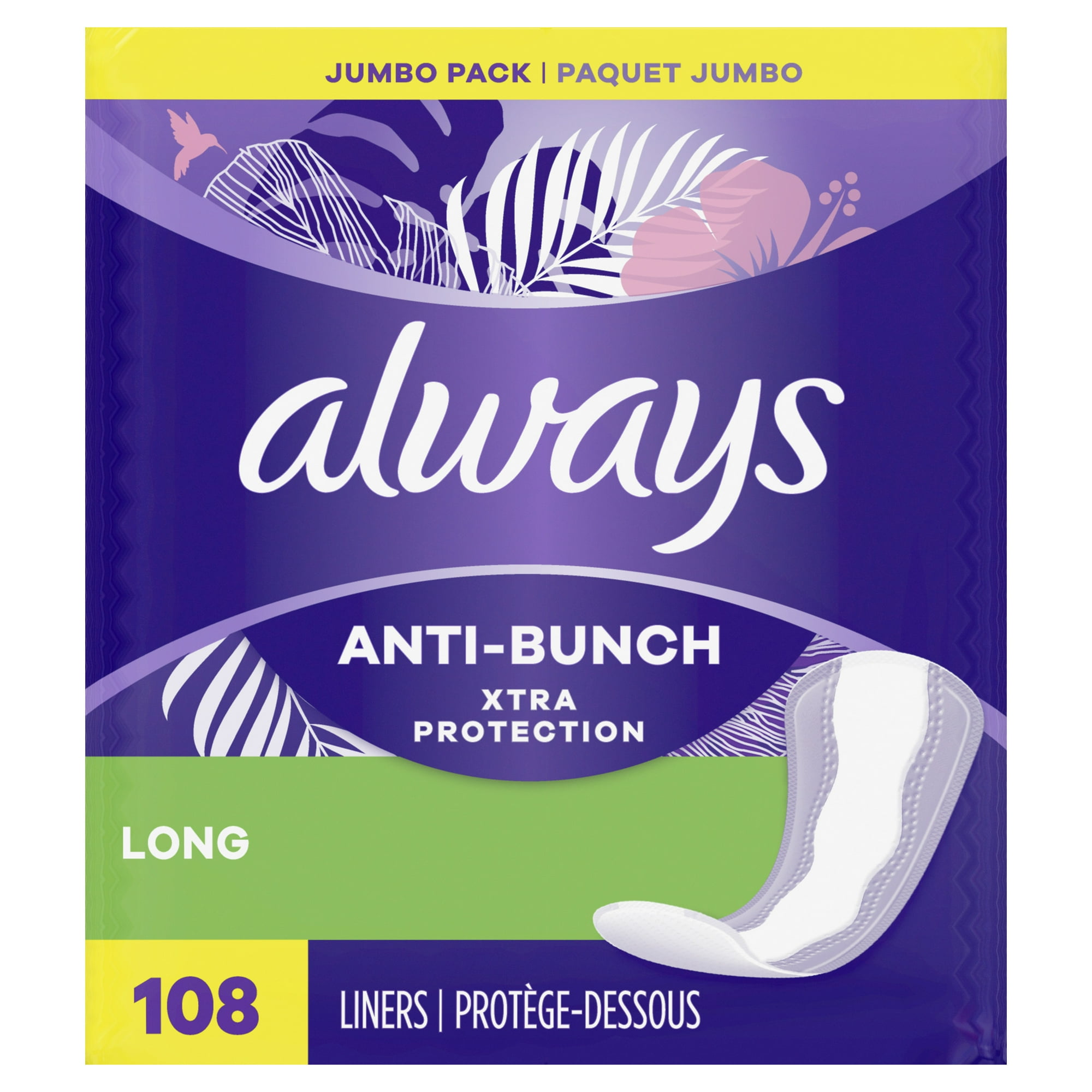 Always Anti-Bunch Xtra Protection Daily Liners Long, 108 Ct