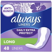 Always Anti-Bunch Xtra Protection Daily Liners Long Length, 48 Count