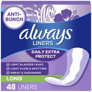 Always Anti-Bunch Xtra Protection Daily Liners Long Length, 48 Count