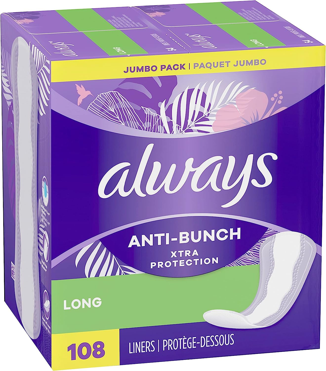 Always, Anti-Bunch Xtra Protection Daily Liners For Women, Long Length, 108  Count : : Health & Personal Care